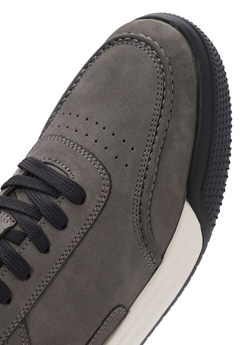 Erkek Gri Bağcıklı Kalın Tabanlı Nubuk Deri Sneaker 25SFD6110V3 - Görsel 9