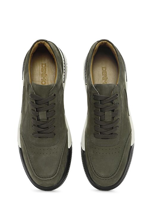Erkek Yeşil Bağcıklı Kalın Tabanlı Nubuk Deri Sneaker 25SFD6110V3 - Görsel 8