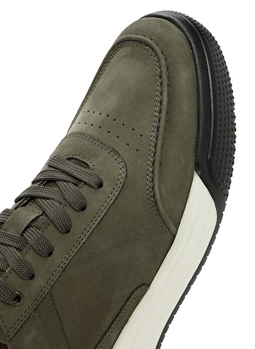 Erkek Yeşil Bağcıklı Kalın Tabanlı Nubuk Deri Sneaker 25SFD6110V3 - Görsel 9
