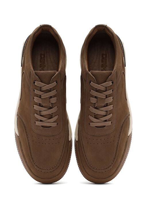 Erkek Bej Bağcıklı Kalın Tabanlı Nubuk Deri Sneaker 25SFD6110V3 - Görsel 8