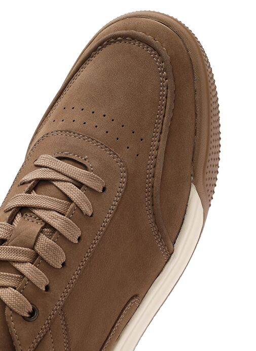 Erkek Bej Bağcıklı Kalın Tabanlı Nubuk Deri Sneaker 25SFD6110V3 - Görsel 9