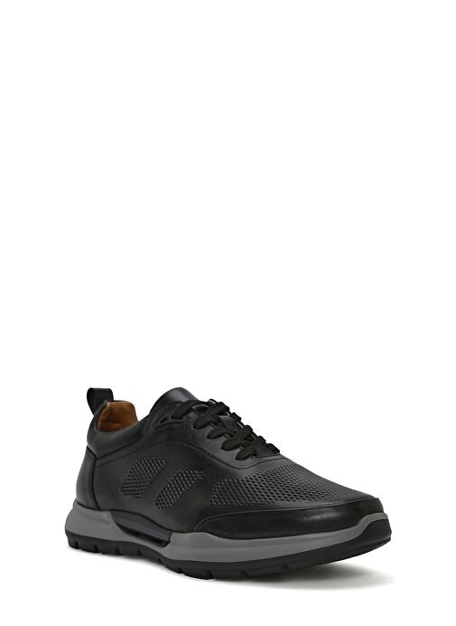 Erkek Siyah Bağcıklı Deri Casual Sneaker 25SFD611218 - Görsel 7