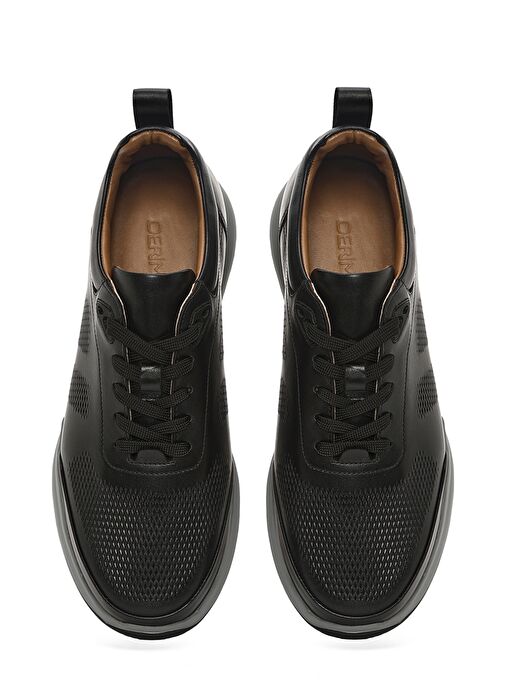 Erkek Siyah Bağcıklı Deri Casual Sneaker 25SFD611218 - Görsel 8