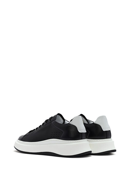 Erkek Siyah Bağcıklı Kalın Tabanlı Deri Sneaker 25SFD610918 - Görsel 6