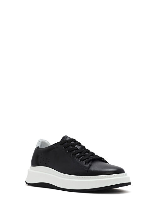 Erkek Siyah Bağcıklı Kalın Tabanlı Deri Sneaker 25SFD610918 - Görsel 7