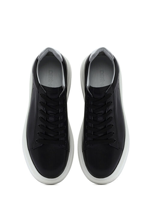 Erkek Siyah Bağcıklı Kalın Tabanlı Deri Sneaker 25SFD610918 - Görsel 8