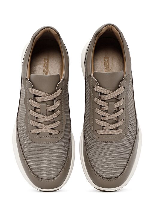 Erkek Vizon Bağcıklı Deri Sneaker 25SFD611314 - Görsel 7