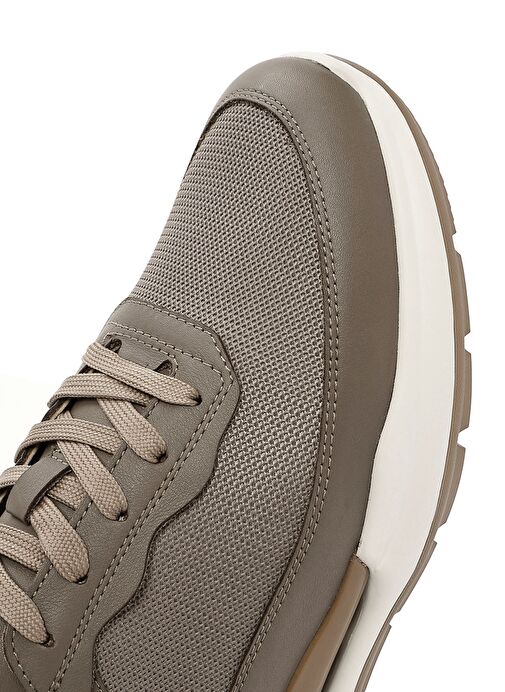 Erkek Vizon Bağcıklı Deri Sneaker 25SFD611314 - Görsel 9