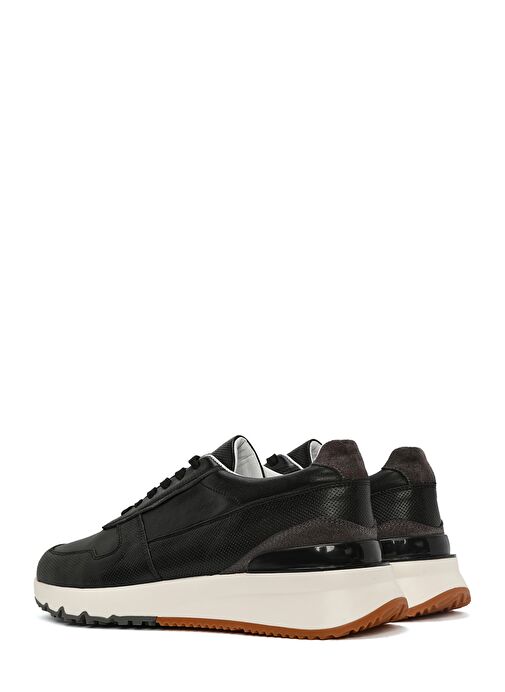 Erkek Siyah Bağcıklı Deri Casual Sneaker 25SFD612018 - Görsel 6