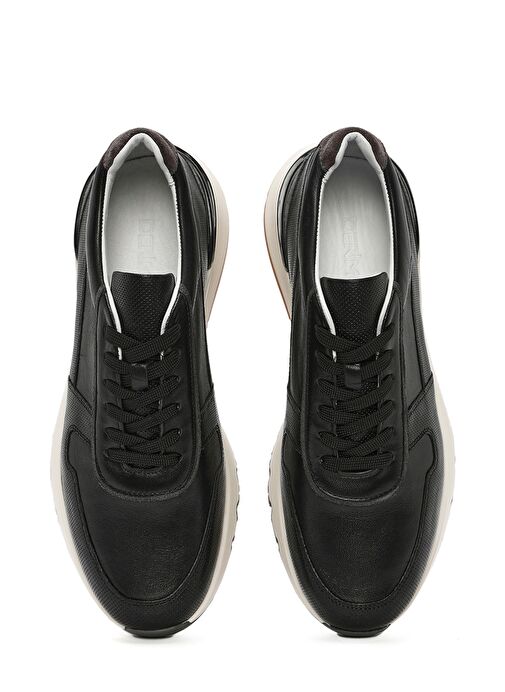 Erkek Siyah Bağcıklı Deri Casual Sneaker 25SFD612018 - Görsel 8