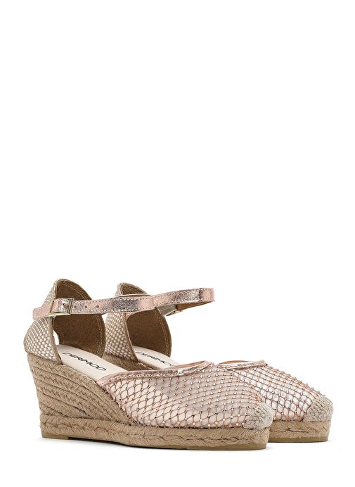 Kadın Altın Bilekten Tokalı Dolgu Topuklu Espadril Sandalet 25SFD207314 - Görsel 4