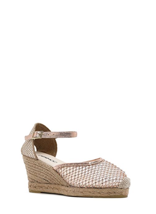 Kadın Altın Bilekten Tokalı Dolgu Topuklu Espadril Sandalet 25SFD207314 - Görsel 8