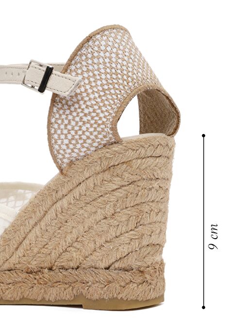 Kadın Krem Bilekten Bantlı Desenli Dolgu Topuklu Espadril 25SFD20756F - Görsel 3