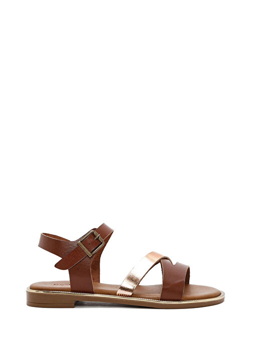 Kadın Kahverengi Bilekten Tokalı Deri Sandalet 25SFD360814 - Görsel 2