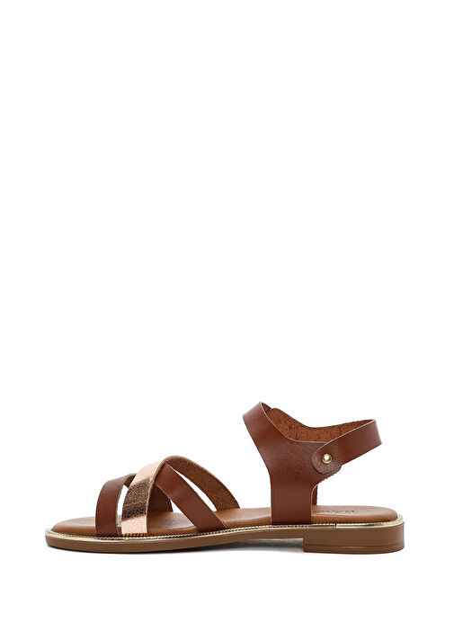 Kadın Kahverengi Bilekten Tokalı Deri Sandalet 25SFD360814 - Görsel 3