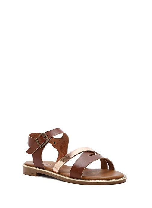 Kadın Kahverengi Bilekten Tokalı Deri Sandalet 25SFD360814 - Görsel 7