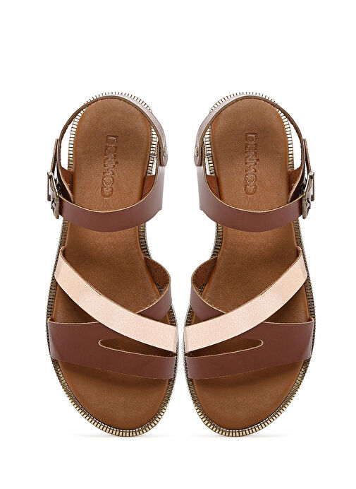 Kadın Kahverengi Bilekten Tokalı Deri Sandalet 25SFD360814 - Görsel 8