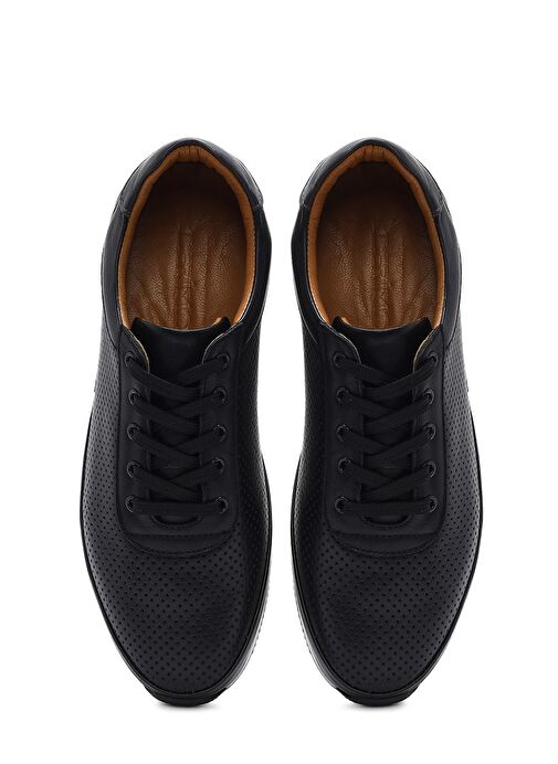 Erkek Siyah Bağcıklı Deri Casual Sneaker 25SFD6741DI - Görsel 8