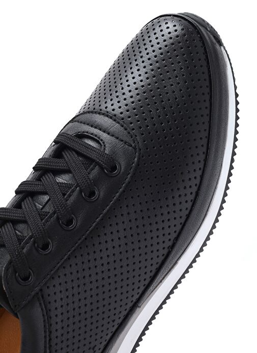 Erkek Siyah Bağcıklı Deri Casual Sneaker 25SFD6741DI - Görsel 9
