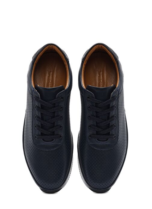 Erkek Lacivert Bağcıklı Deri Casual Sneaker 25SFD6741DI - Görsel 8