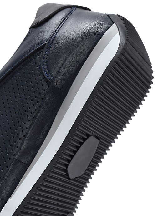 Erkek Lacivert Bağcıklı Deri Casual Sneaker 25SFD6741DI - Görsel 9