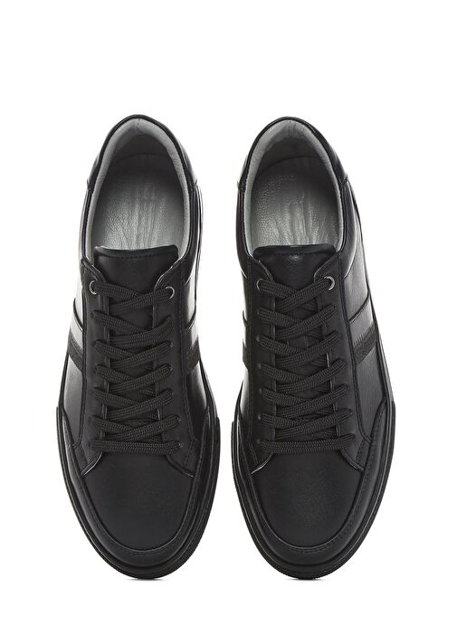 Erkek Siyah Bağcıklı Deri Sneaker 25SFD674618 - Görsel 8