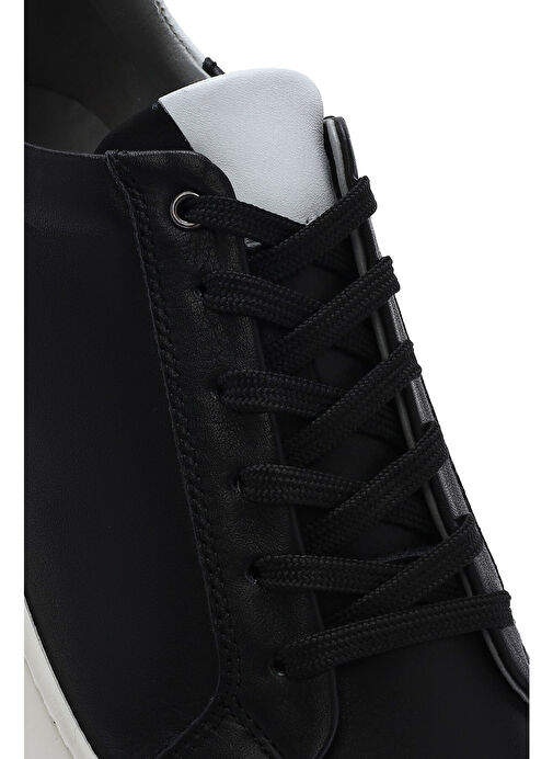 Erkek Siyah Bağcıklı Deri Sneaker 25SFD674718 - Görsel 9