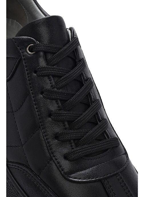 Erkek Siyah Bağcıklı Deri Sneaker 25SFD674818 - Görsel 9