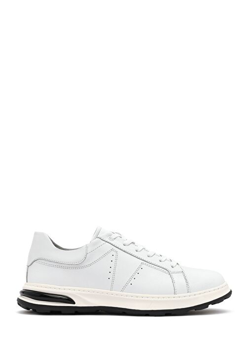 Erkek Beyaz Bağcıklı Kalın Tabanlı Deri Sneaker 25SFD675018 - Görsel 2