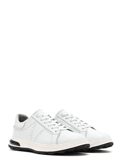 Erkek Beyaz Bağcıklı Kalın Tabanlı Deri Sneaker 25SFD675018 - Görsel 4