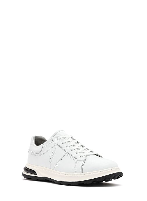 Erkek Beyaz Bağcıklı Kalın Tabanlı Deri Sneaker 25SFD675018 - Görsel 7