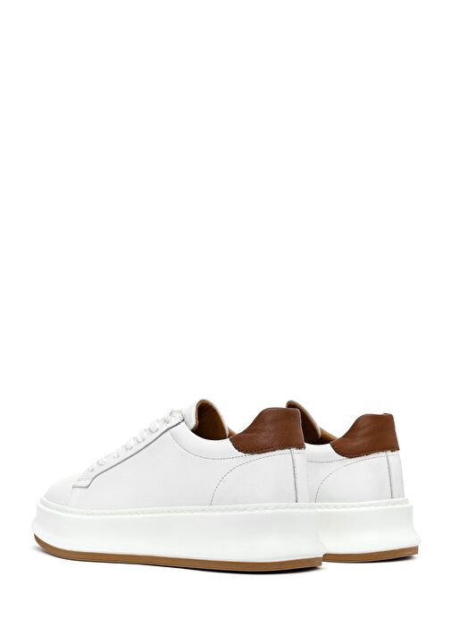 Erkek Beyaz Bağcıklı Kalın Tabanlı Deri Sneaker 25SFD675118 - Görsel 6