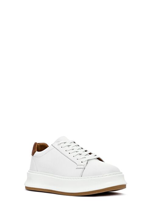 Erkek Beyaz Bağcıklı Kalın Tabanlı Deri Sneaker 25SFD675118 - Görsel 7
