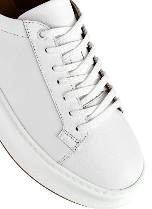Erkek Beyaz Bağcıklı Kalın Tabanlı Deri Sneaker 25SFD675118 - Görsel 9
