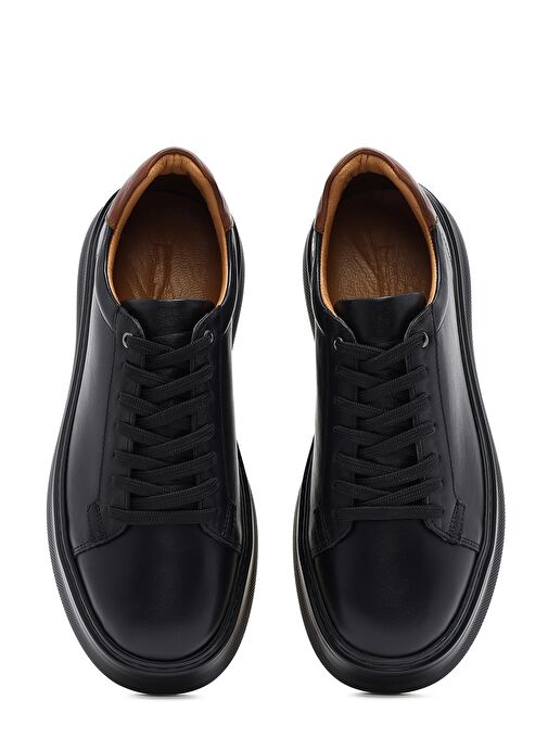 Erkek Siyah Bağcıklı Kalın Tabanlı Deri Sneaker 25SFD675118 - Görsel 8