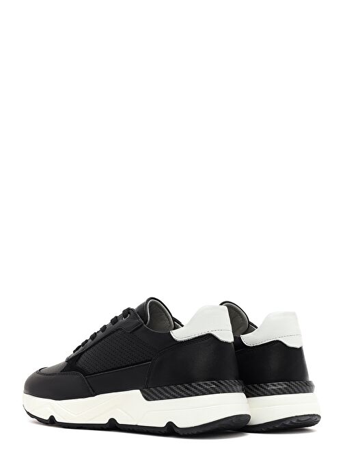 Erkek Siyah Bağcıklı Kalın Tabanlı Deri Sneaker 25SFD675218 - Görsel 6
