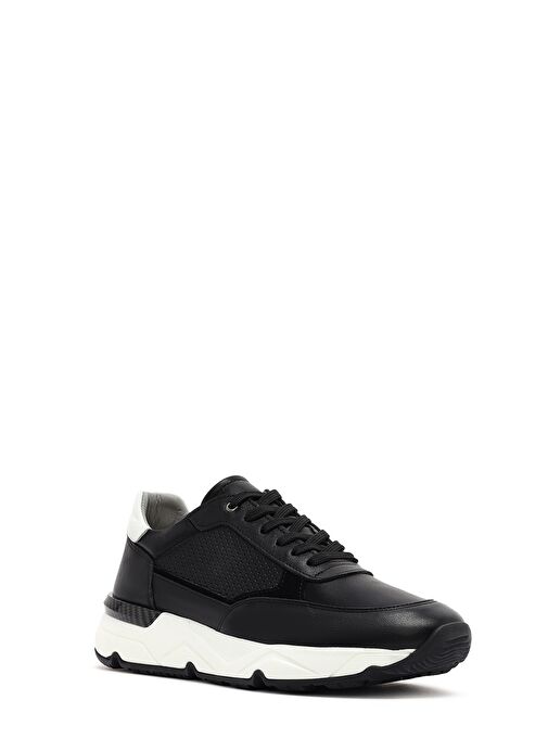Erkek Siyah Bağcıklı Kalın Tabanlı Deri Sneaker 25SFD675218 - Görsel 7