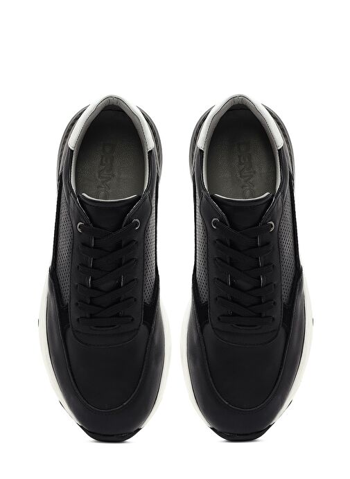 Erkek Siyah Bağcıklı Kalın Tabanlı Deri Sneaker 25SFD675218 - Görsel 8