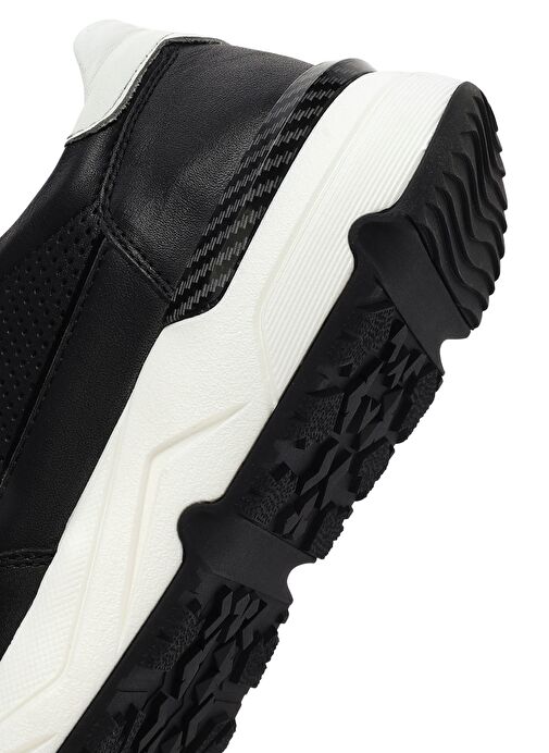 Erkek Siyah Bağcıklı Kalın Tabanlı Deri Sneaker 25SFD675218 - Görsel 9