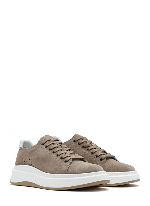 Erkek Bej Bağcıklı Kalın Tabanlı Nubuk Deri Sneaker 25SFD6109V3 - Görsel 4