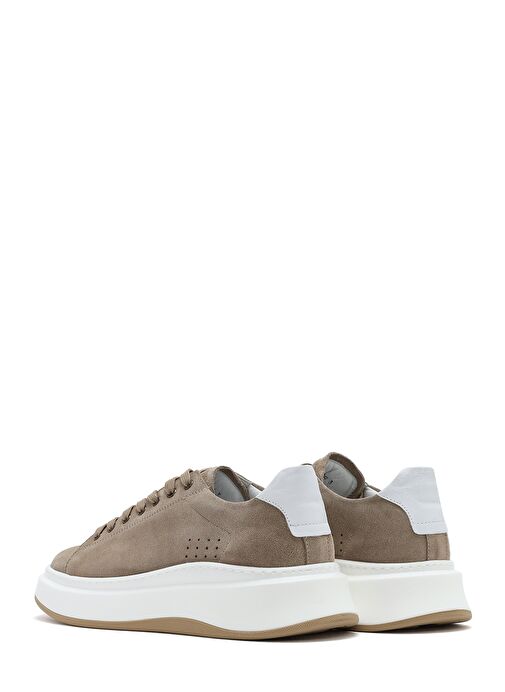Erkek Bej Bağcıklı Kalın Tabanlı Nubuk Deri Sneaker 25SFD6109V3 - Görsel 6
