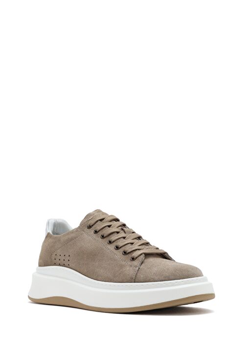 Erkek Bej Bağcıklı Kalın Tabanlı Nubuk Deri Sneaker 25SFD6109V3 - Görsel 7