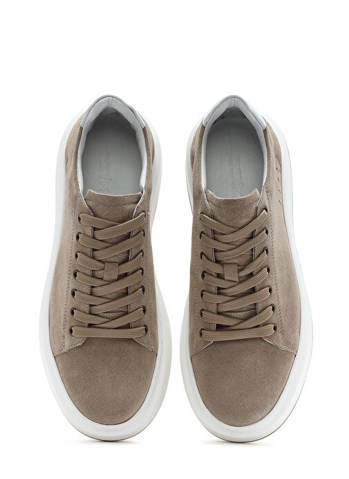 Erkek Bej Bağcıklı Kalın Tabanlı Nubuk Deri Sneaker 25SFD6109V3 - Görsel 8