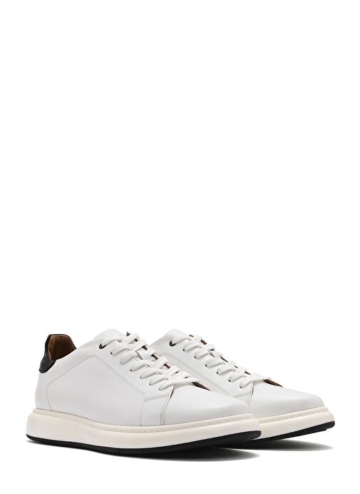 Erkek Beyaz Bağcıklı Deri Sneaker 25SFD611618 - Görsel 4