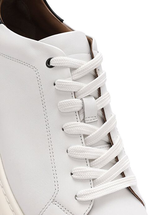 Erkek Beyaz Bağcıklı Deri Sneaker 25SFD611618 - Görsel 9