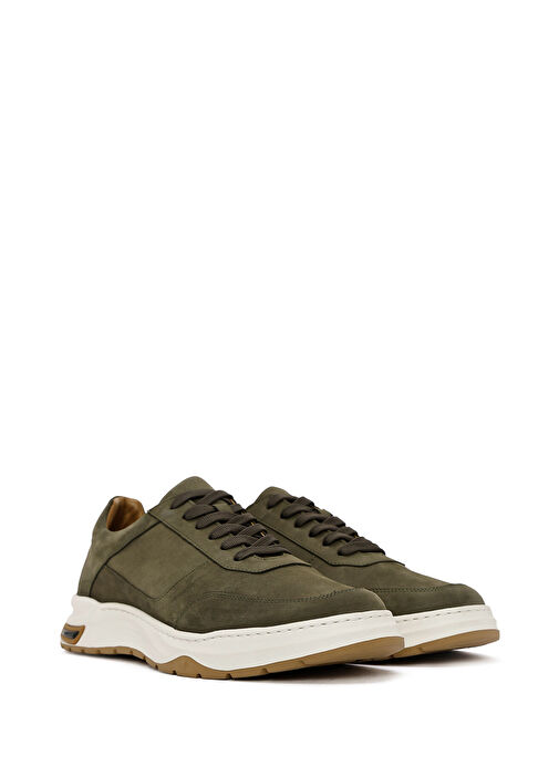 Erkek Haki Bağcıklı Nubuk Deri Sneaker 25SFD6119V3 - Görsel 4