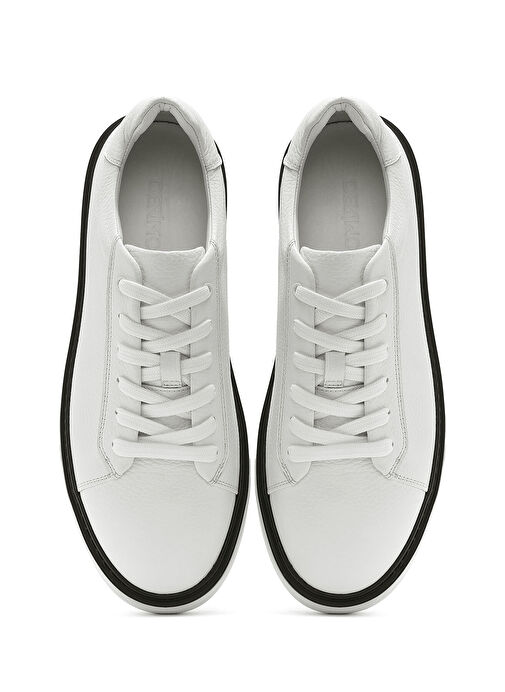 Erkek Beyaz Bağcıklı Kalın Tabanlı Deri Sneaker 25SFD6124FT - Görsel 8