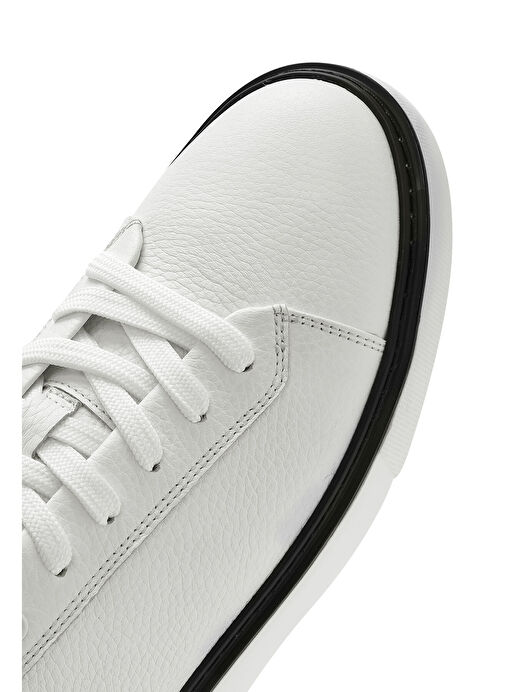 Erkek Beyaz Bağcıklı Kalın Tabanlı Deri Sneaker 25SFD6124FT - Görsel 9