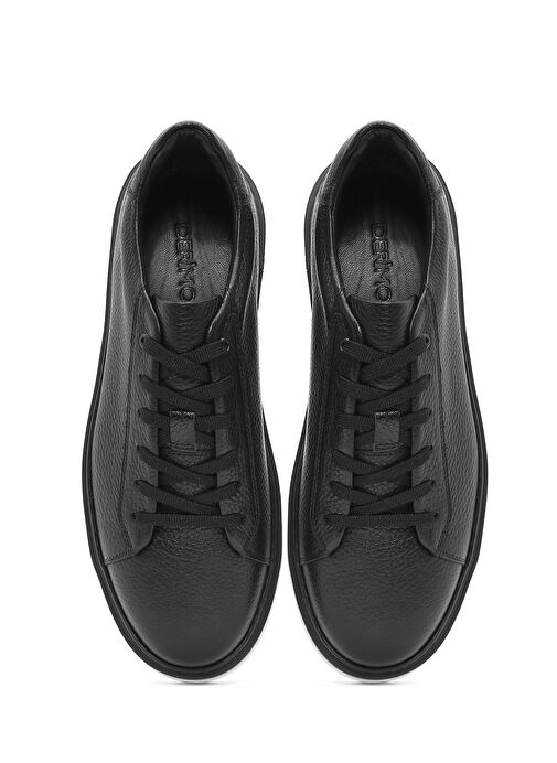 Erkek Siyah Bağcıklı Kalın Tabanlı Deri Sneaker 25SFD6124FT - Görsel 8