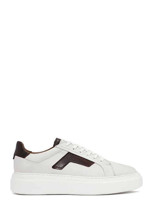 Erkek Beyaz Bağcıklı Kalın Tabanlı Deri Sneaker 25SFD612518 - Görsel 2